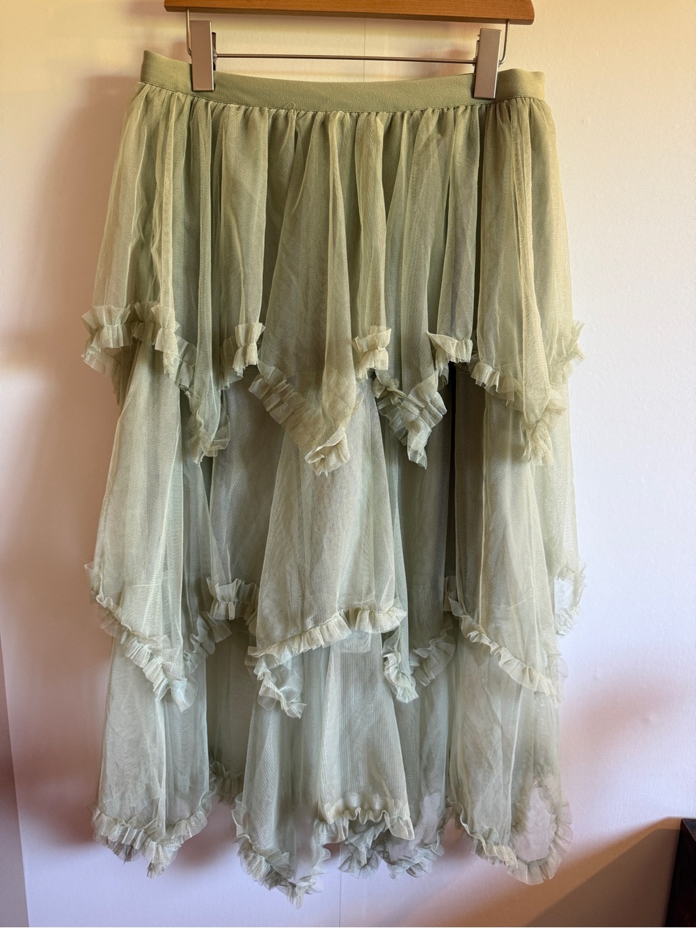 Ultra Pink Sage Green Tiered Tulle Skirt Fairycore Cottagecore Medium